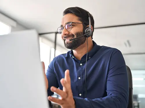 Person on call wearing headset