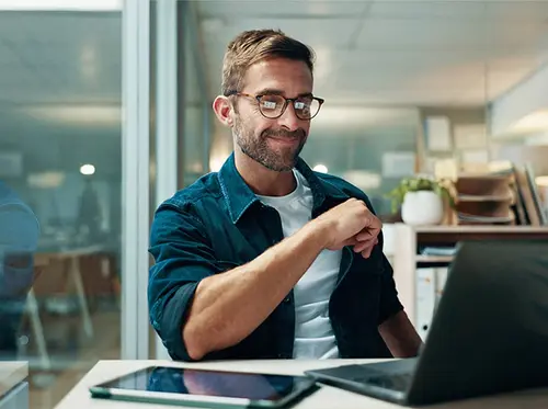 Person thinking on laptop